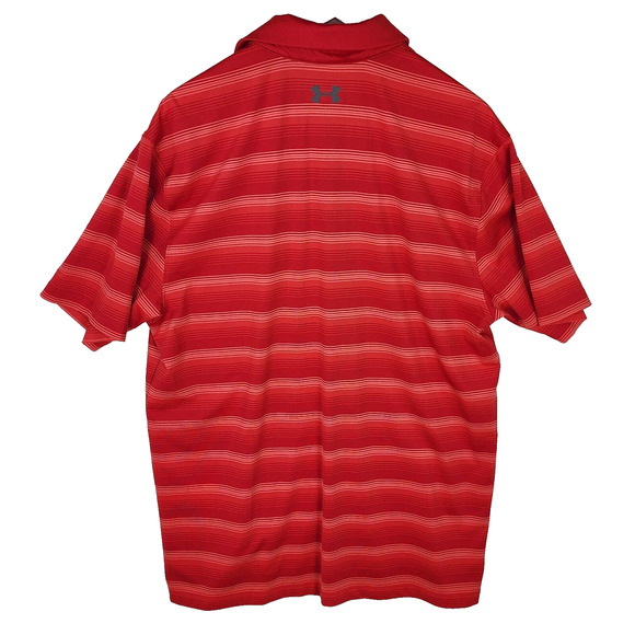 Under Armour HeatGear Polo Golf Shirt Men Size Large Loose Fit Red Stripe. EUC - Picture 2 of 4